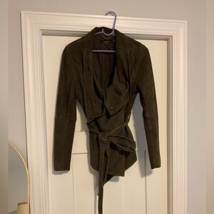 Muubaa brownish suede draped and belted moto jacket
